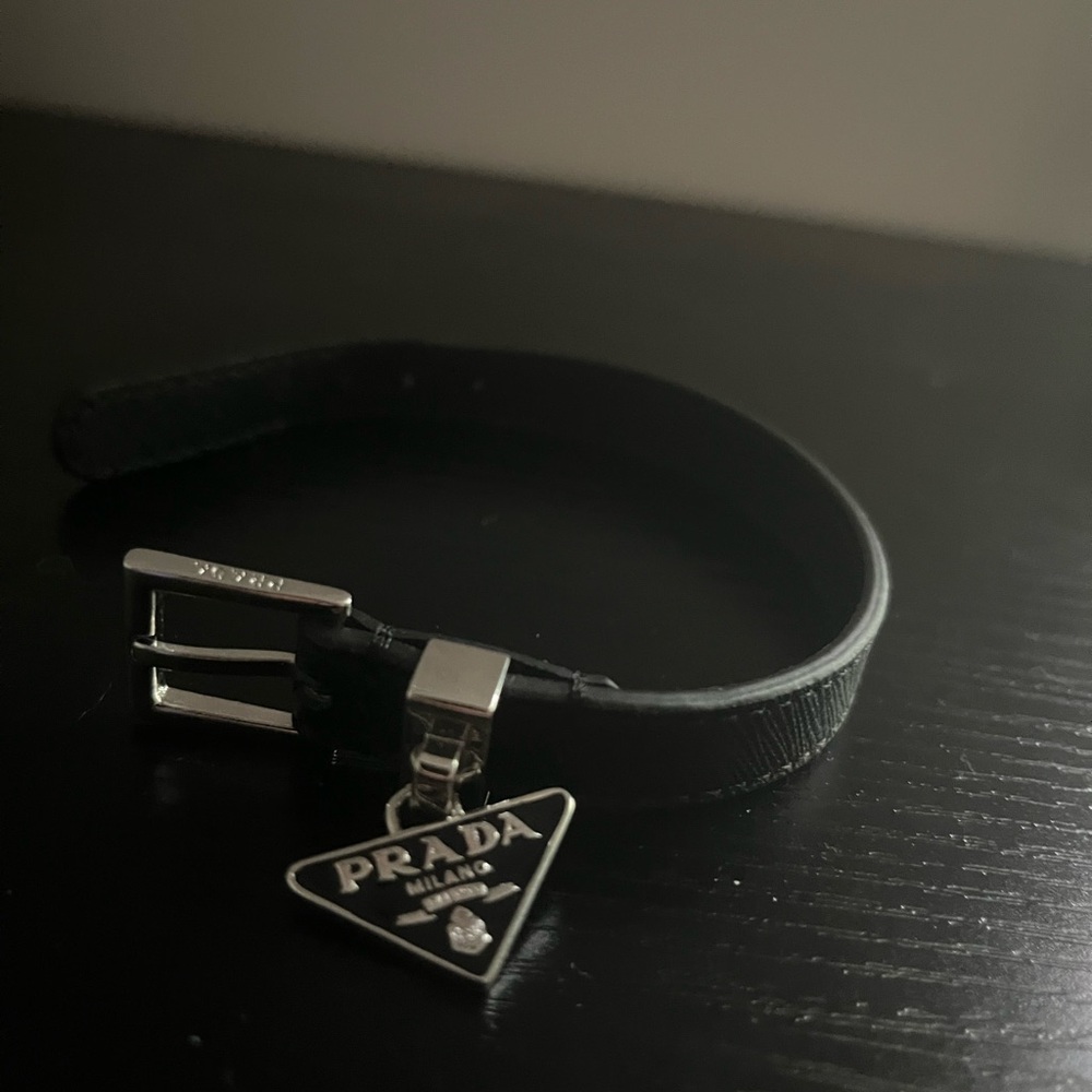 Prada Black Leather Bracelet with Silver Buckle